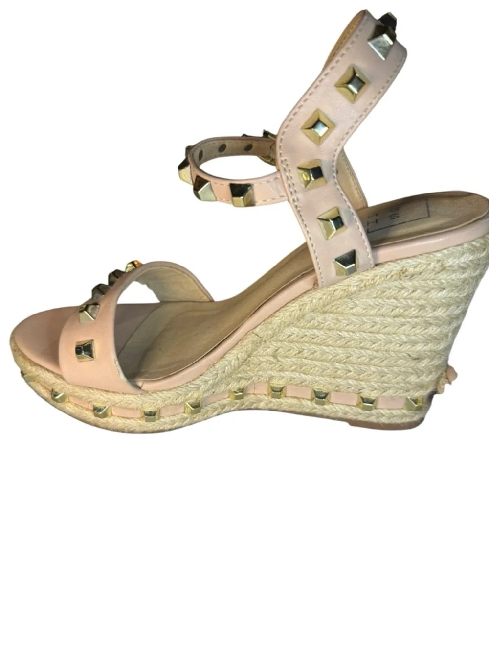7.5 Gold Studded Wedge Sandals Nude Pink Espadrille Shu Shop Chic Miami Vacation